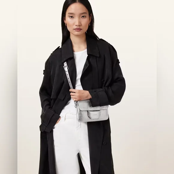 NWT AllSaints Jupiter Metallic Leather Crossbody Bag - Picture 11 of 14